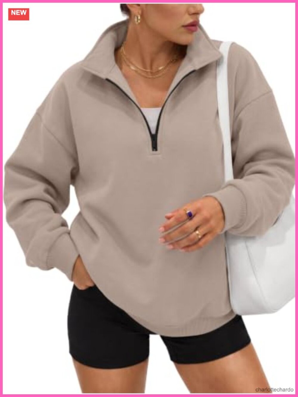 Oversized Half Zip Fleece Sweatshirt Cotton Blend Mock Neck Pullover